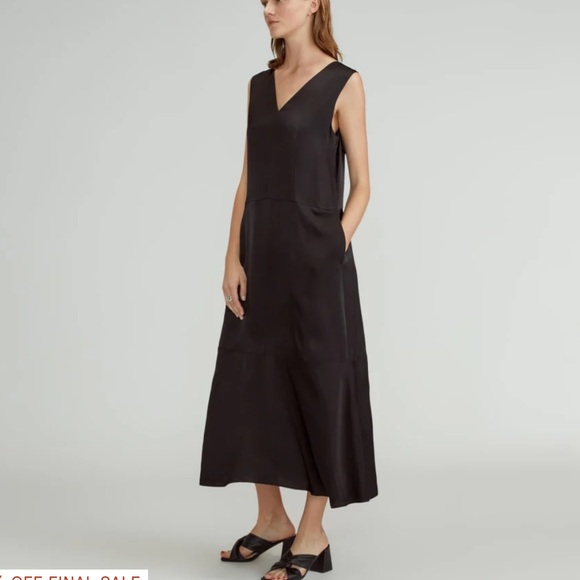 Everlane desss long black silky satin v neck maxi midi slip dress small new - Picture 14 of 15